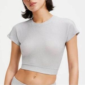 Good American Sparkle Crop Cover-Up Tee | 3 (L) | Silver